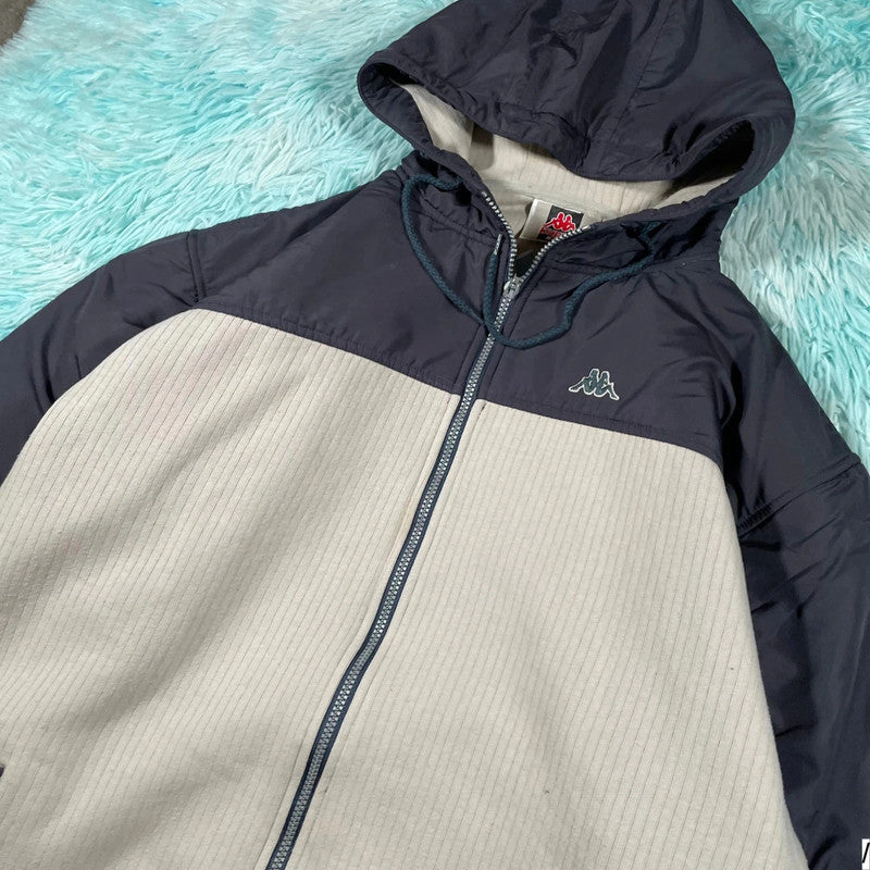 Vintage 90s Beige & Navy Kappa Fleece Jacket - XXL