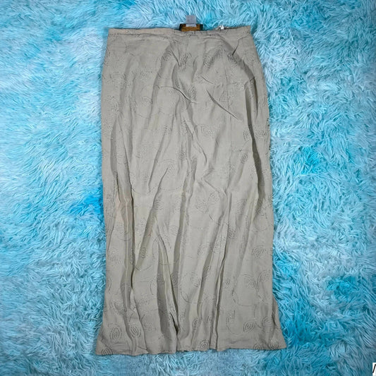 Vintage 90s Beige Patterned Maxi Dress - Size 14