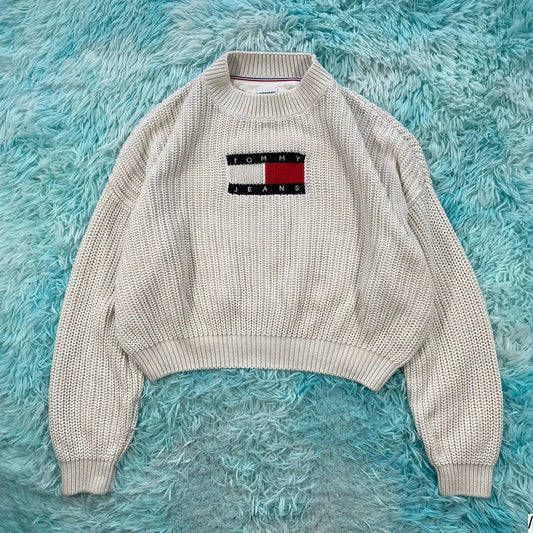 White Tommy Jeans Knitted Jumper Flag - Small
