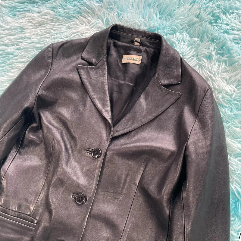 Vintage Y2K Black Leather jacket - Size 12