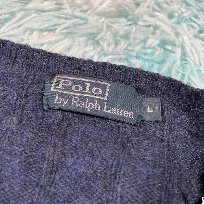 Vintage Navy Polo Ralph Lauren Knitted Jumper - Large