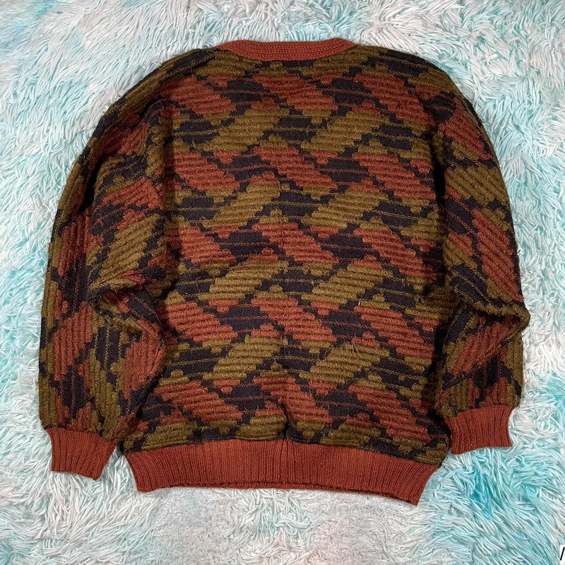 Vintage 80s Funky Patterned Knitted Jumper - Large