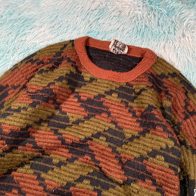 Vintage 80s Funky Patterned Knitted Jumper - Large