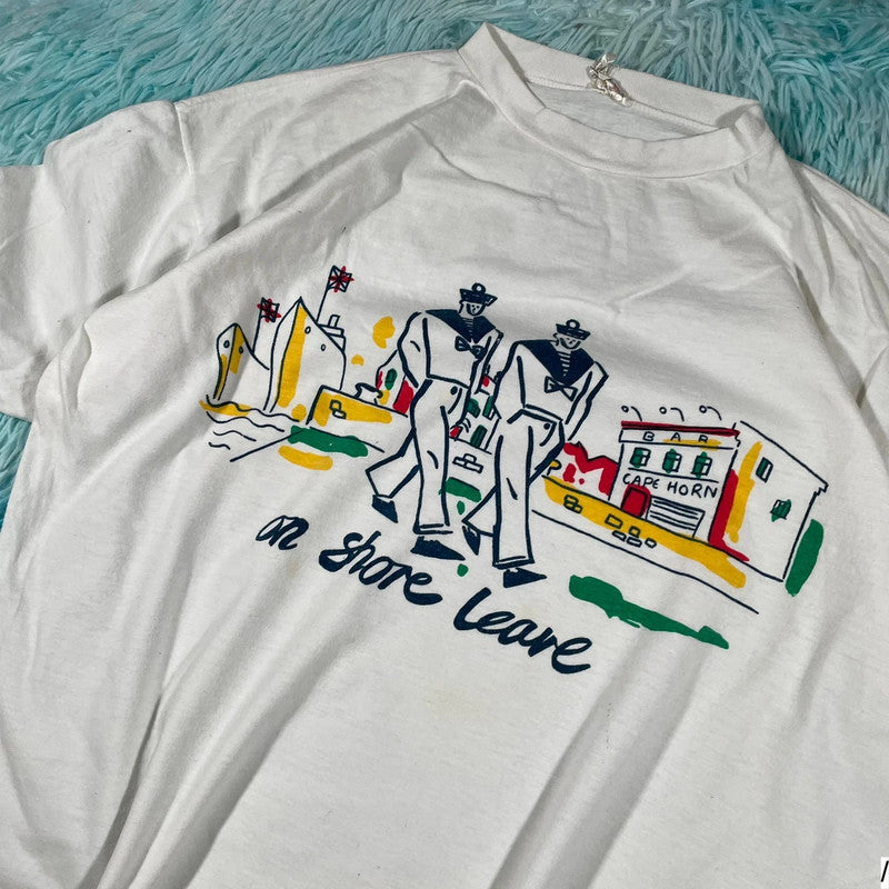 Vintage 90s White Sailor Graphic Print T Shirt - Large