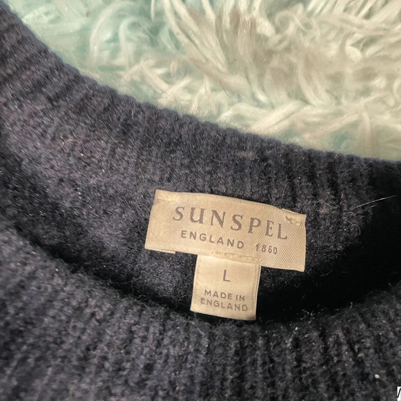 Dark Navy Sunspel Wool Knitted Jumper - Small