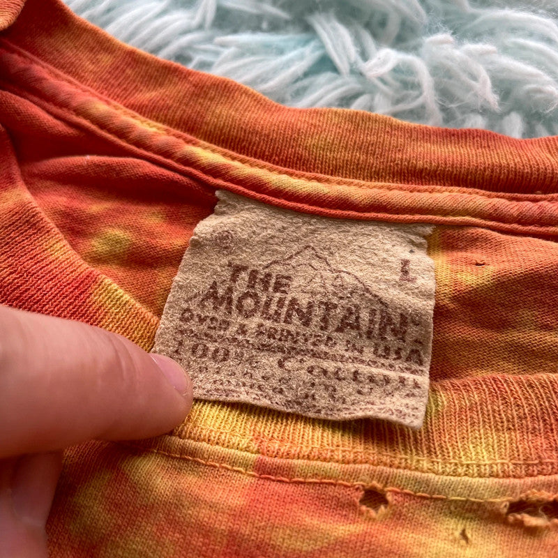 Vintage Orange & Yellow Tie Dye Dragon Graphic T Shirt - Large
