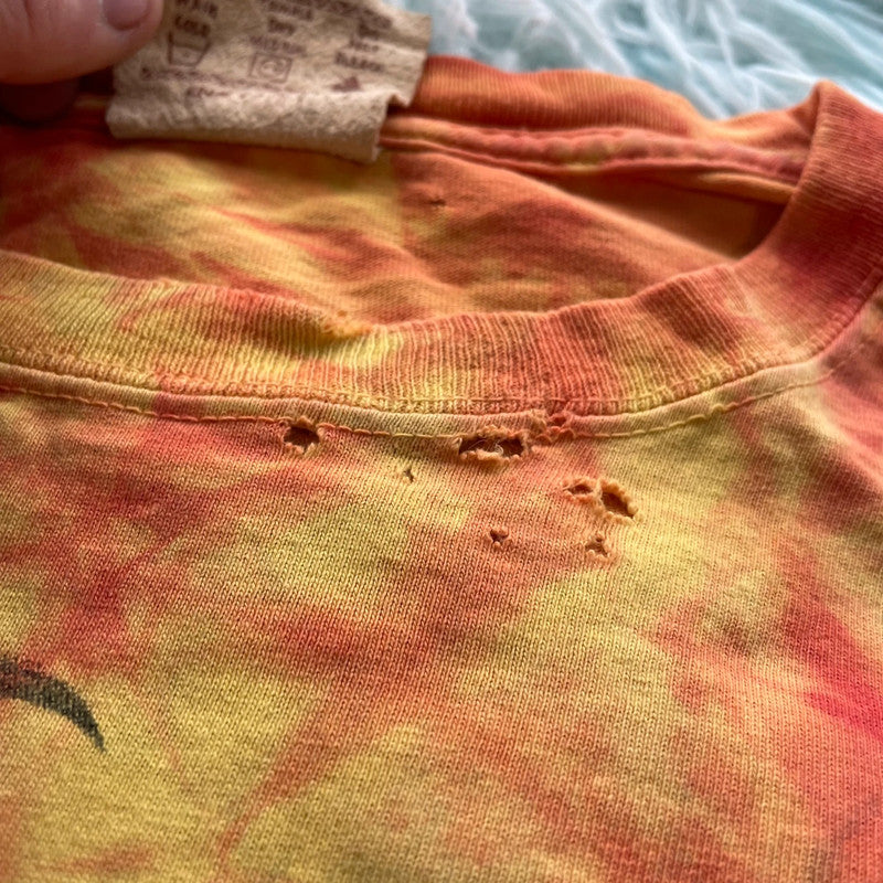 Vintage Orange & Yellow Tie Dye Dragon Graphic T Shirt - Large