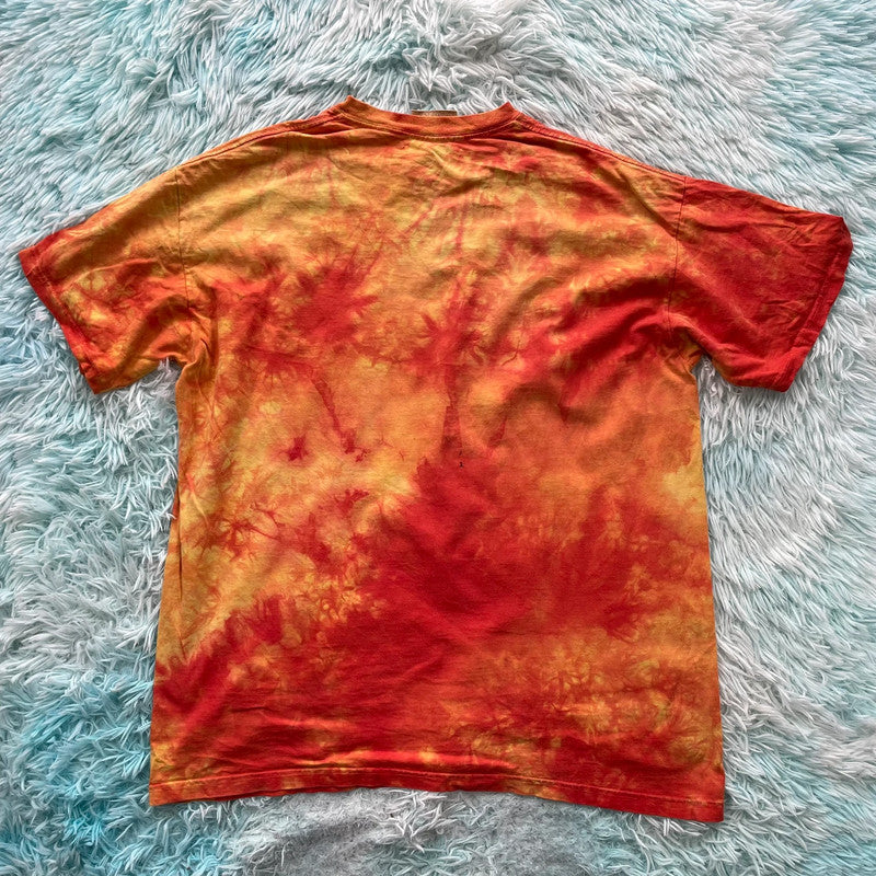 Vintage Orange & Yellow Tie Dye Dragon Graphic T Shirt - Large