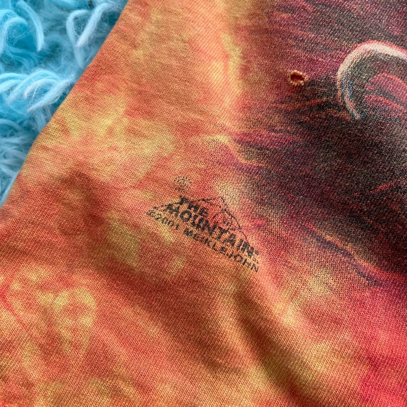Vintage Orange & Yellow Tie Dye Dragon Graphic T Shirt - Large