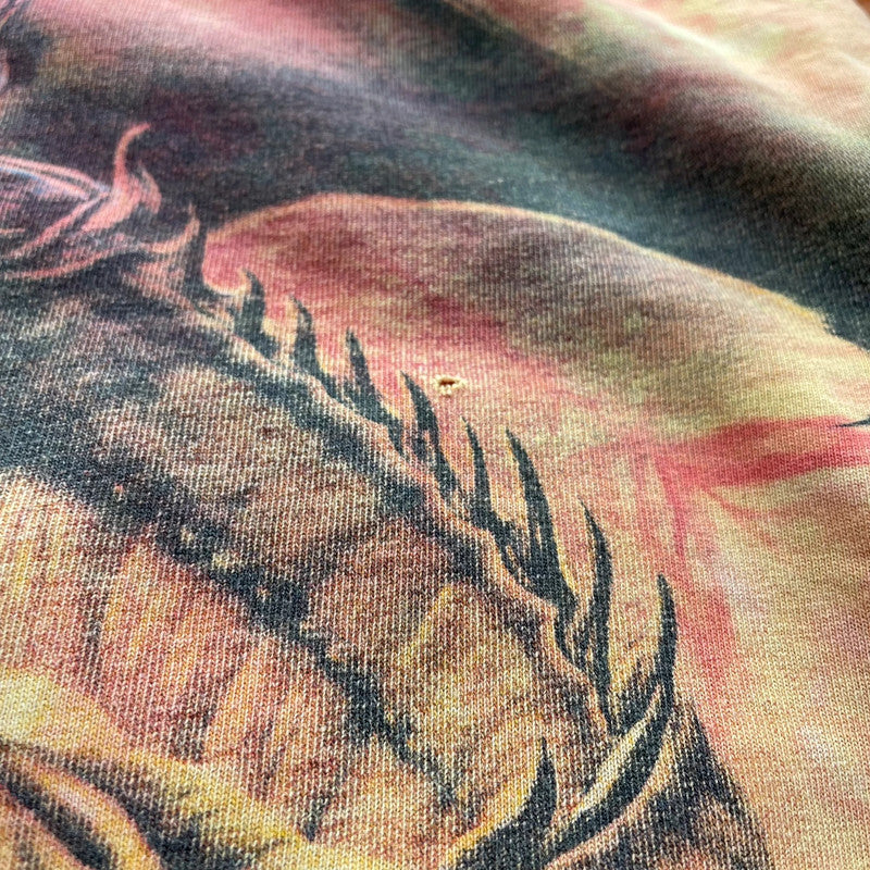 Vintage Orange & Yellow Tie Dye Dragon Graphic T Shirt - Large