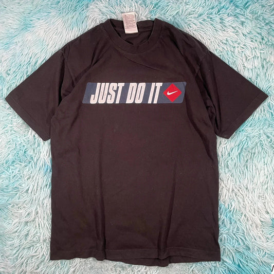 Vintage 90s Black Nike T Shirt Graphic Just Do it - Medium