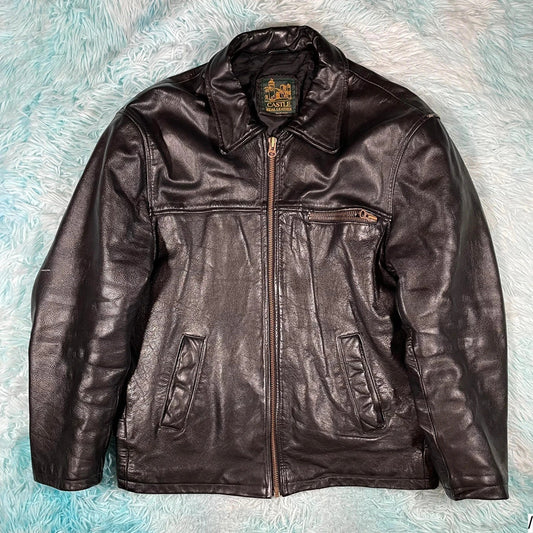 Vintage 90s Black Boxy Leather Jacket - Medium