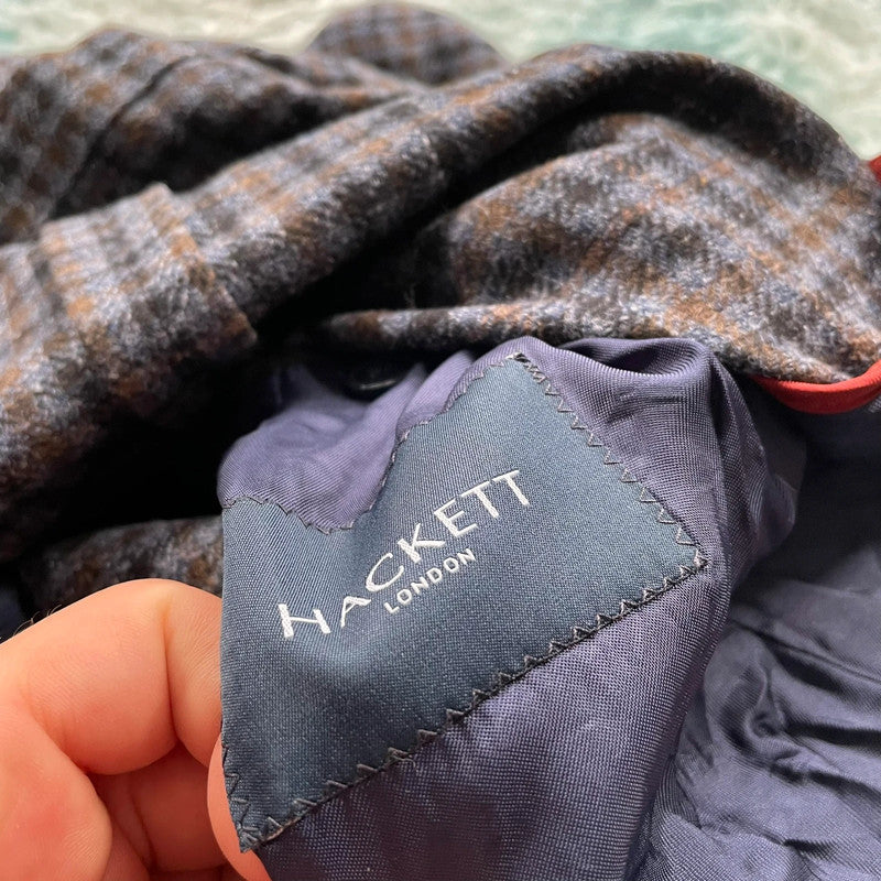 Navy Chequered Hackett Blazer Jacket - Medium 40R