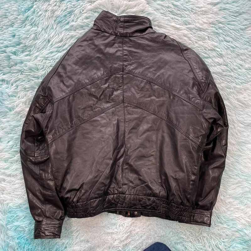Vintage Black Leather Biker Jacket - Medium