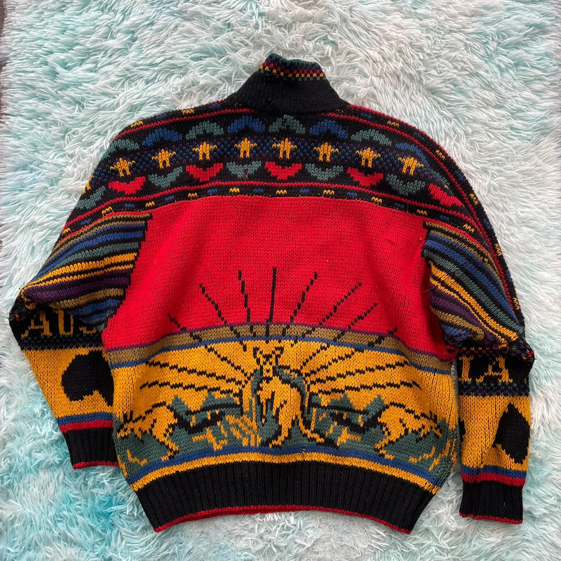 Vintage 90s Chunky Australian Knitted Jumper Crazy Pattern - XL