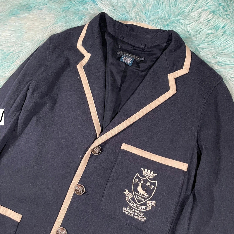 Vintage Navy Polo Ralph Lauren Cotton Blazer Jacket Crested - 10