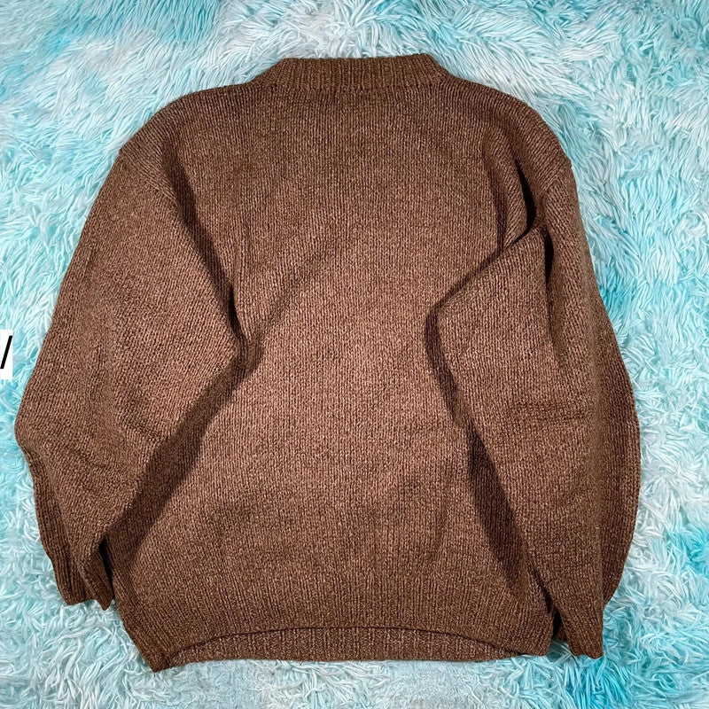 Vintage 90s Brown Patterned Knitted Jumper - Medium