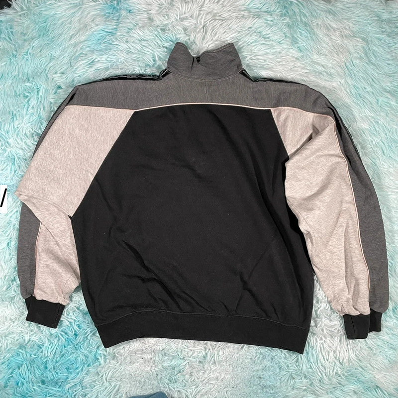 Vintage 90s Grey & Black Champion 1/4 Zip Sweatshirt - Large