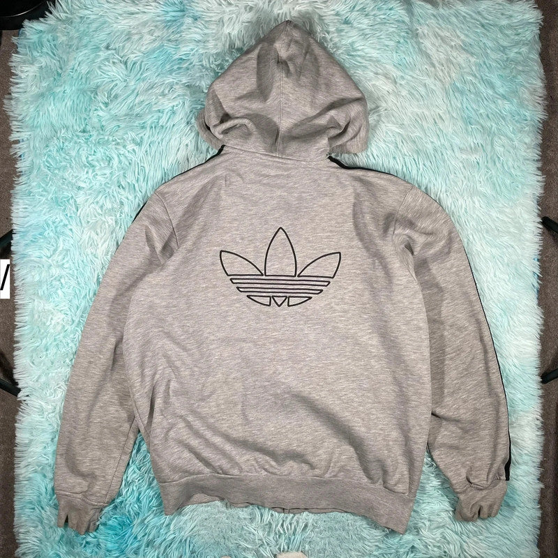 Vintage 00s Grey Adidas Hoodie Full Zip - XL