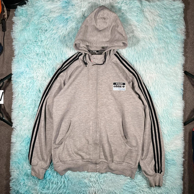 Vintage 00s Grey Adidas Hoodie Full Zip - XL