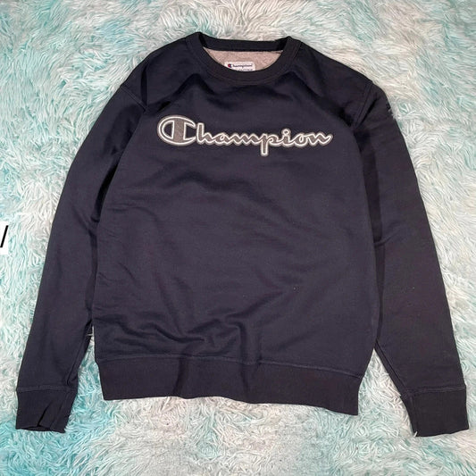 Vintage Navy Champion Spellout Sweatshirt - Medium