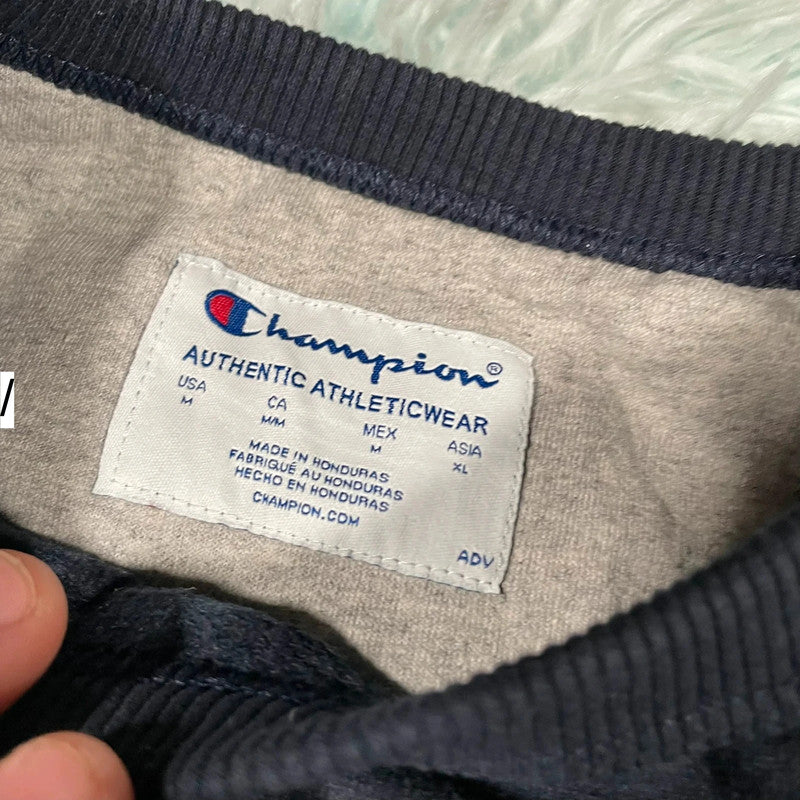 Vintage Navy Champion Spellout Sweatshirt - Medium