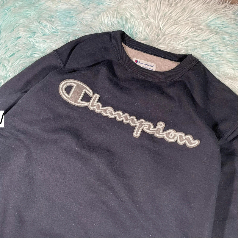 Vintage Navy Champion Spellout Sweatshirt - Medium