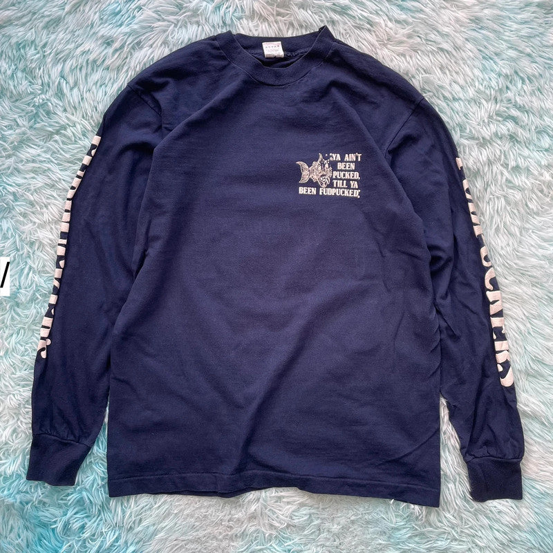 Vintage 80s Navy Fudpuckers Bar & Grill Graphic T Shirt - Large