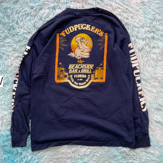 Vintage 80s Navy Fudpuckers Bar & Grill Graphic T Shirt - Large