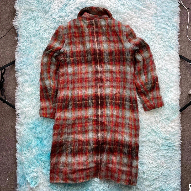 Vintage 90s Red Mohair Wool Blend Long Coat - Size 10