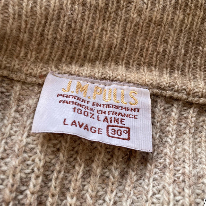Vintage 90s Beige Wool Knitted Jumper Full Zip France - Large