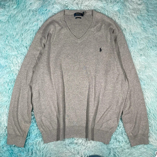 Grey Polo Ralph Lauren V Neck Jumper - XL
