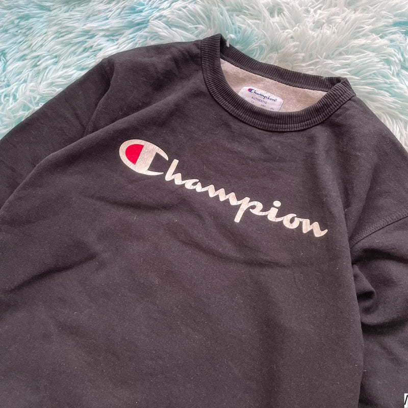 Vintage Black Champion Sweatshirt Spellout - Medium