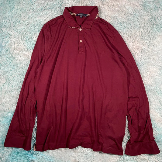 Maroon Aquascutum Long Sleeve Polo Shirt - XXL