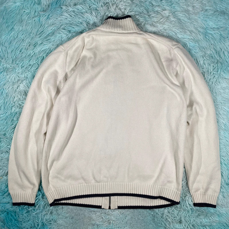 Vintage White Yves Saint Laurent Knitted Jumper Full Zip - Medium