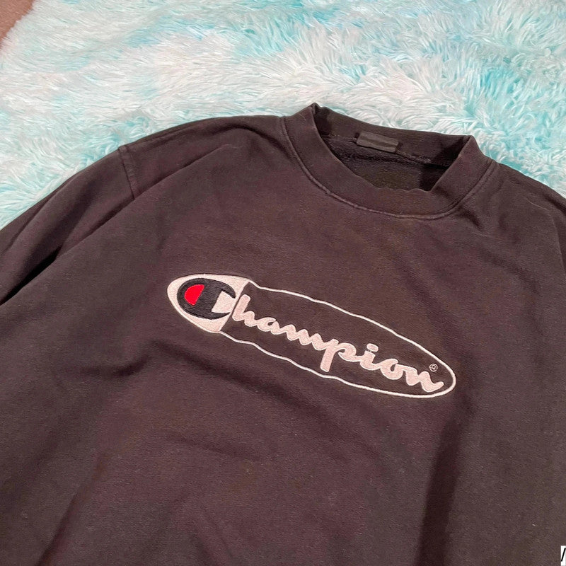 Vintage 90s Black Champion Sweatshirt Spellout - XL