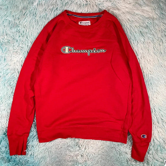 Red Champion Sweatshirt Spellout - Medium
