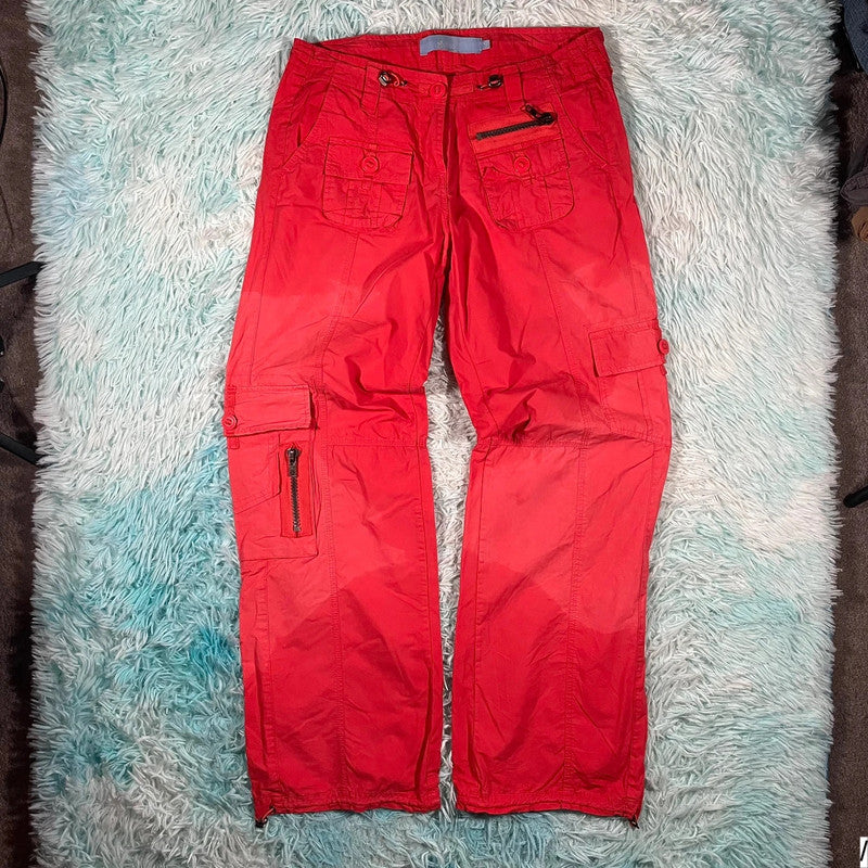 Vintage Y2K Red Cargo Trousers - Size 10