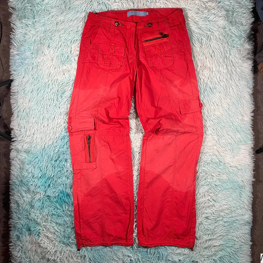 Vintage Y2K Red Cargo Trousers - Size 10