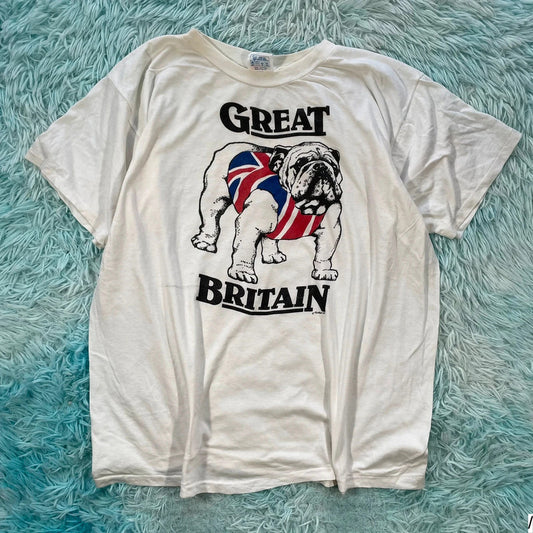 Vintage 90s White Great British Bulldog Graphic T Shirt - Large