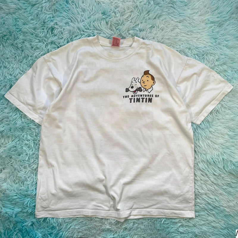 Vintage 90s White Tintin in the Congo Graphic T Shirt - XL