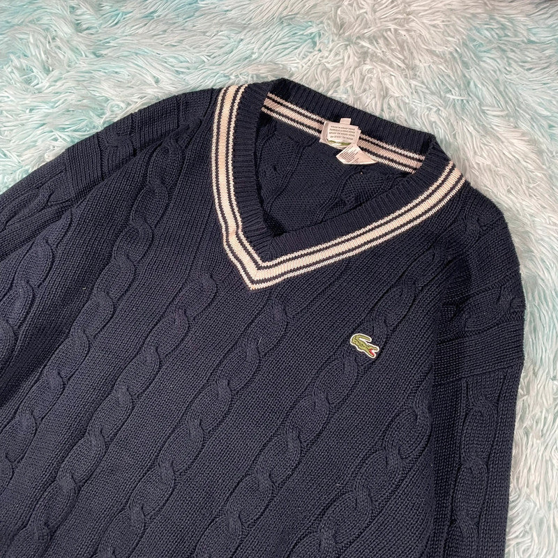 Navy Lacoste V Neck Jumper - XL