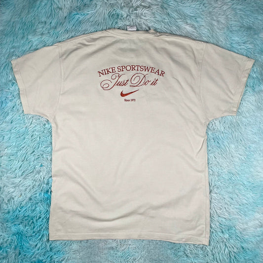 Cream Nike Embroidered T Shirt - large