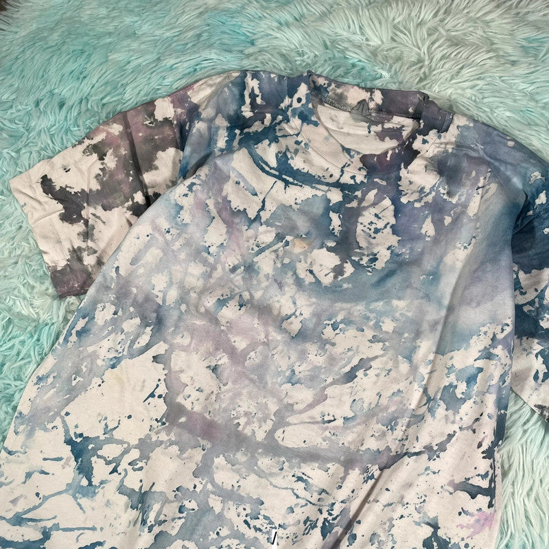 Vintage 90s Blue Paint Dyed T Shirt - Large