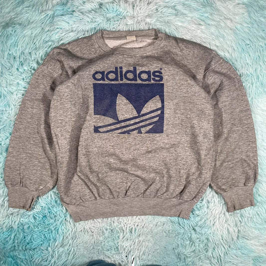 Vintage 80s Grey Adidas Graphic Sweatshirt - Large