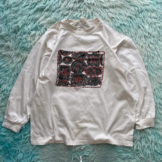 Vintage White Long Sleeve Graphic T Shirt - Small