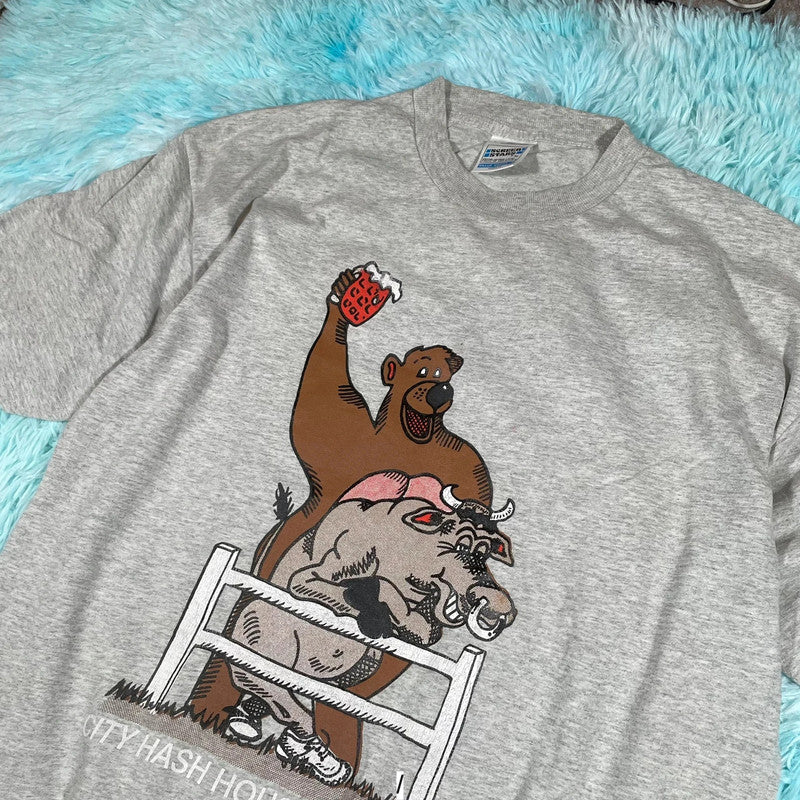 Vintage 90s Grey City Hash House Warriors Comedy Graphic T Shirt - Large