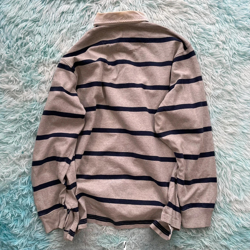 Vintage Grey & Navy Polo Ralph Lauren Rugby Shirt - Large
