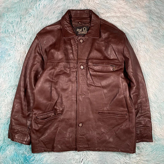 Vintage 90s Brown Leather Jacket - Large