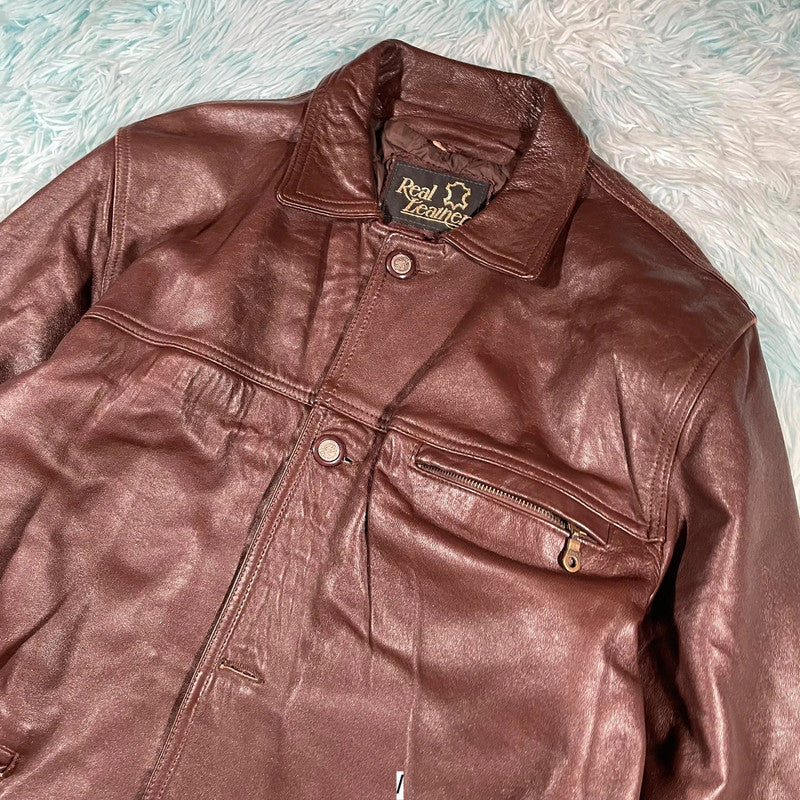 Vintage 90s Brown Leather Jacket - Large